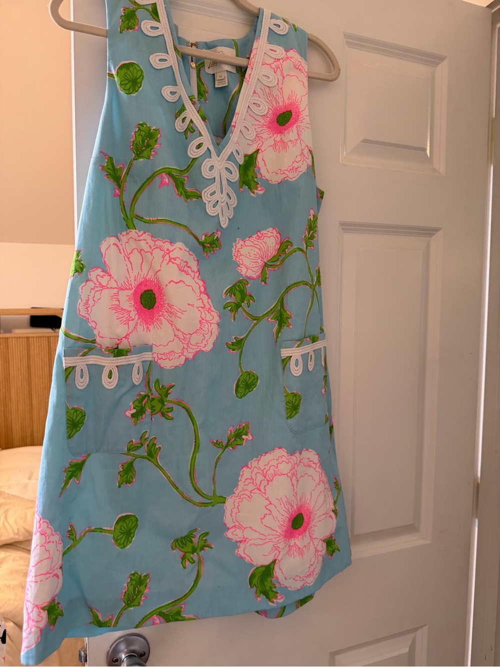 Lilly Pulitzer Blue Floral Sleeveless Shift Dress with Pink & Green Accents